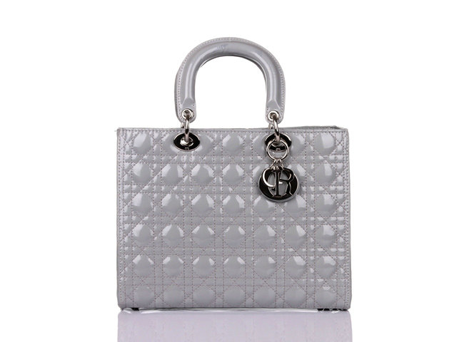 replica jumbo lady dior patent leather bag 6322 grey with silver - Click Image to Close